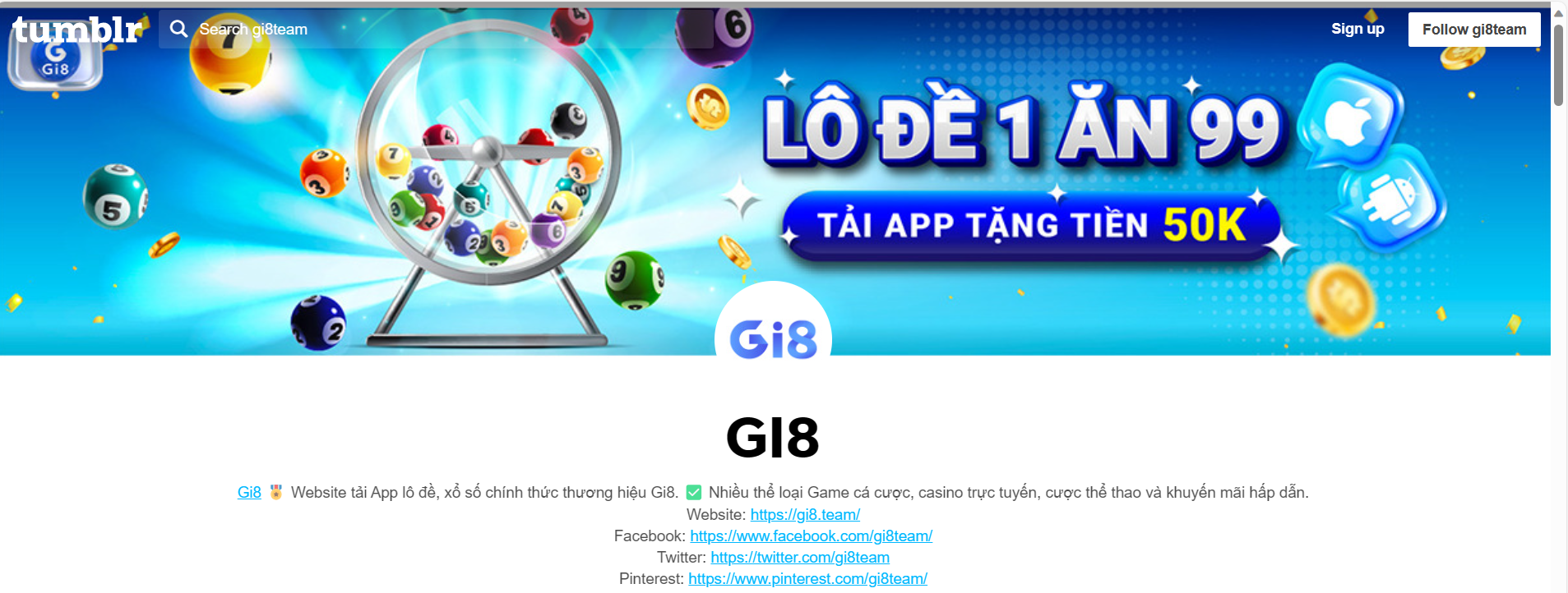 Trang Gi8.team xuất hiện ở nền tảng Tumblr