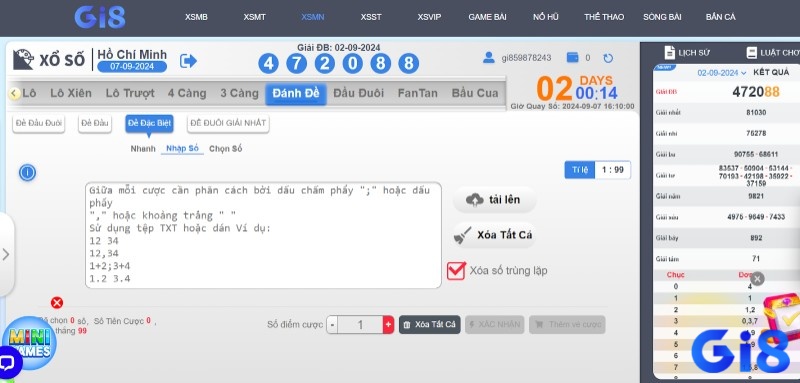 Giao diện xổ số tại nhà cái uy tín Gi8